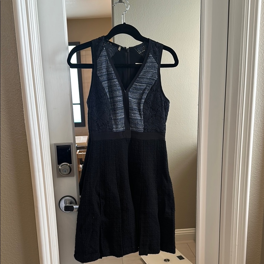 Elegant Navy Tweed and Lace Dress